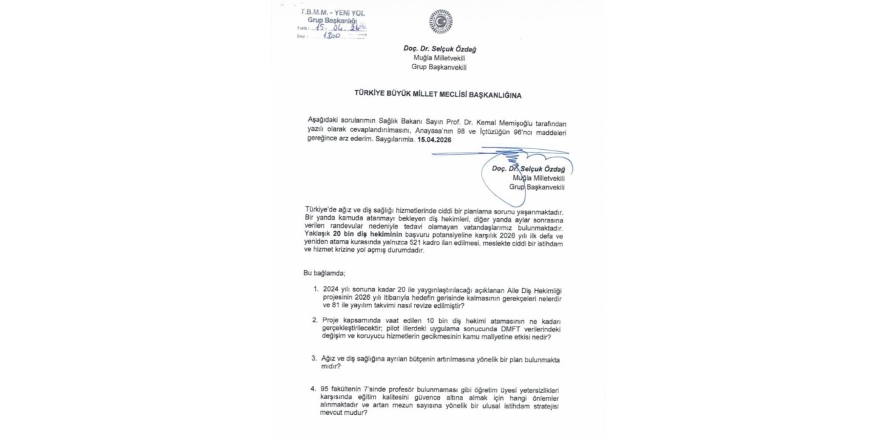 Selçuk Özdağ, Diş Hekimlerinin Atama Krizi Hakkında Önerge Verdi