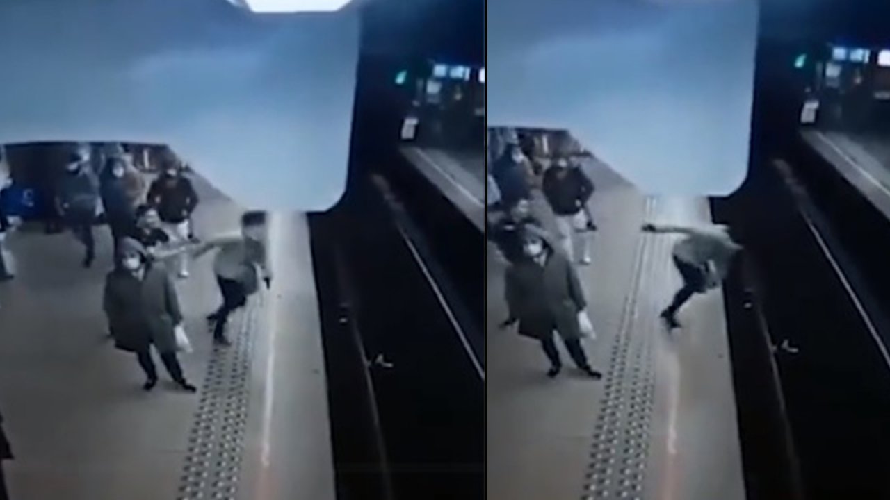 Tren bekleyen kadını raylara itti